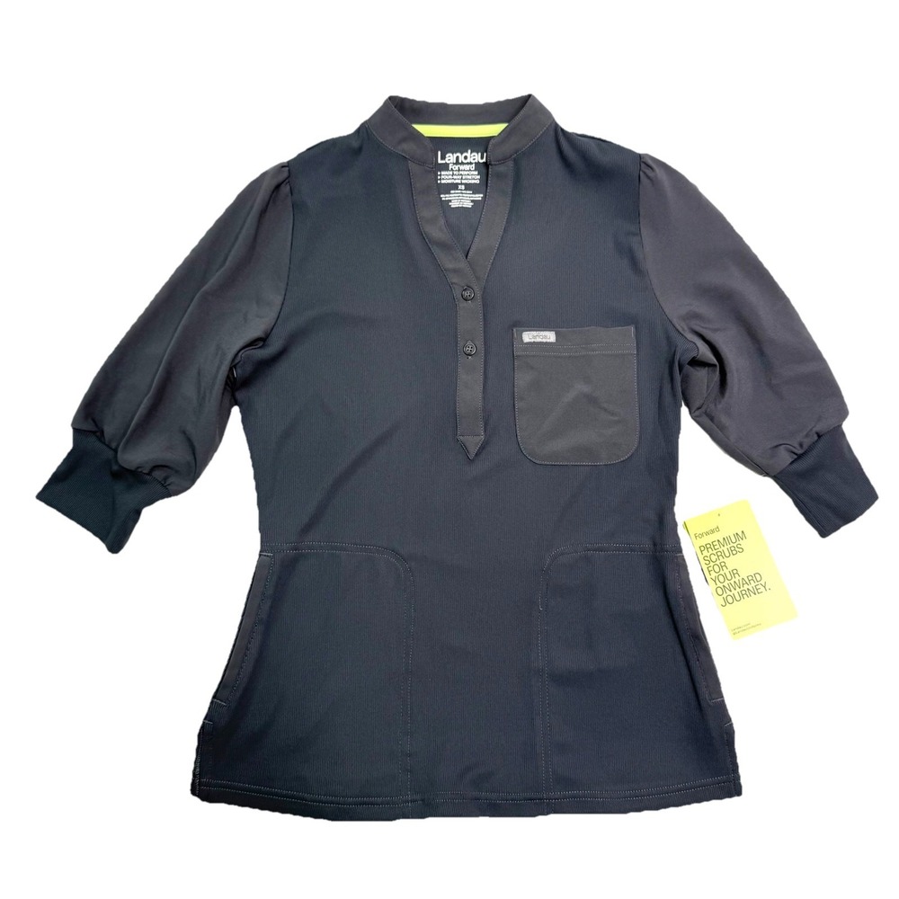 Landau Forward Scrubs Top Womens XS V-Neck 3-Pocket‎ Gray Pewter 3/4 Sleeves